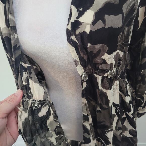 Panache Size M Sheer Dark Floral Grey Cream Long Line Cover-Up Kimono - Picture 3 of 10